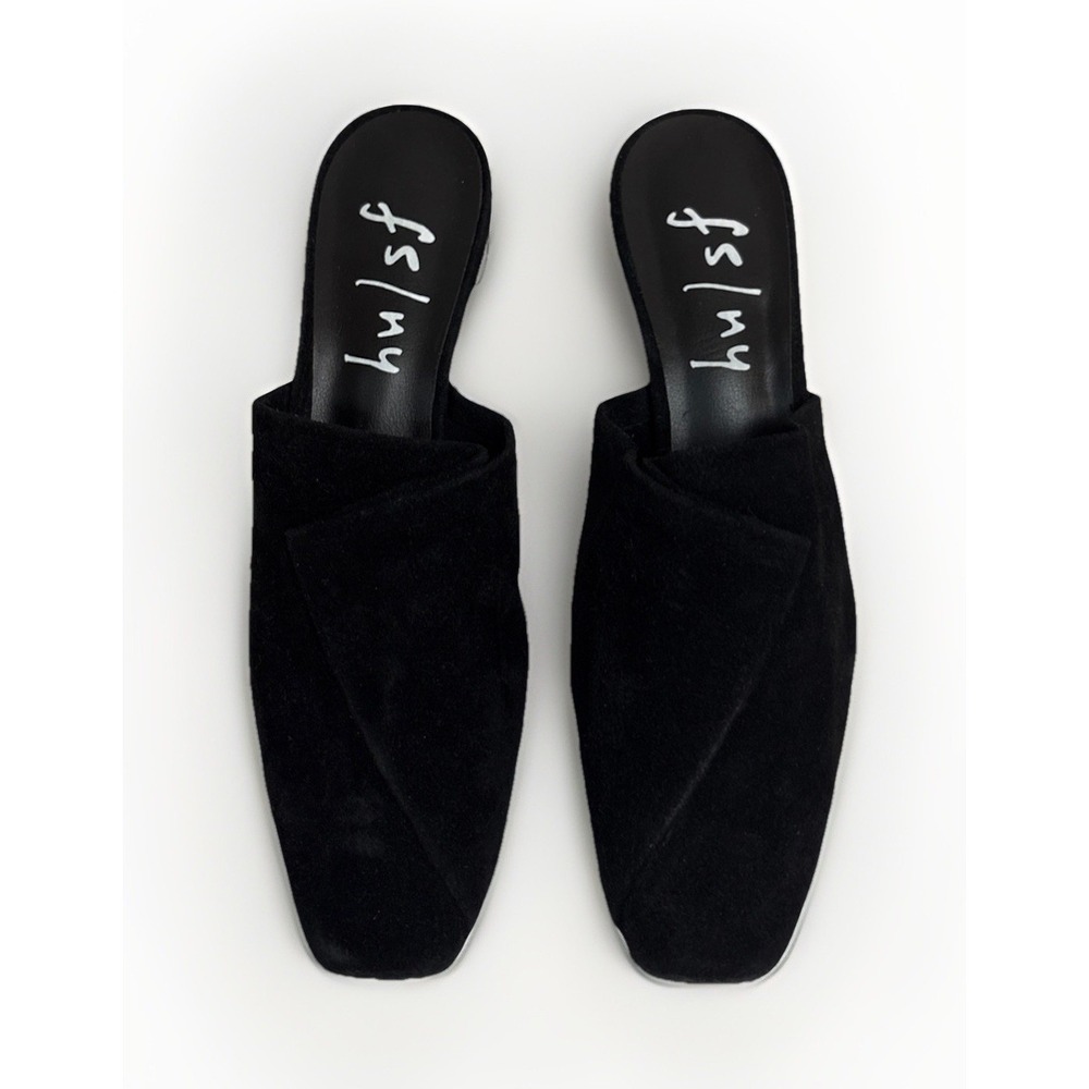 French Sole Attract Black Suede Mules Square Toe Womens Size 5M Made In Brazil
